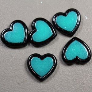 Teal with Black Double Hearts Flatback 18x18mm
