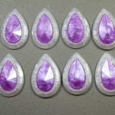 Purple and White Pearl Faceted Teardrop Flatback 30x20mm