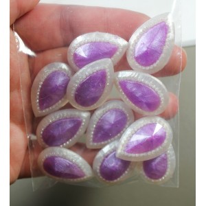 Purple and White Pearl Faceted Teardrop Flatback 30x20mm