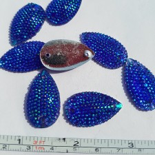 AB Navy Blue Encrusted Faceted Sew On Teardrop 28x16mm Pair