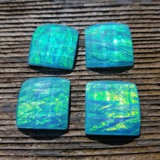 4pc Grab Bin - Faux Opal Blue Resin Dome Cabochon Square Flatback 18x18mm