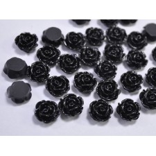 10mm Roses Resin Flower Cabochon Flatback  - Black 20pcs