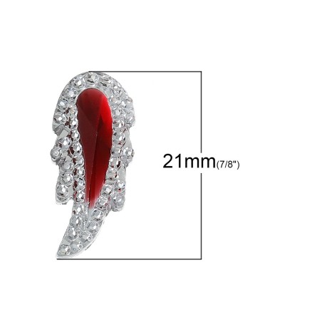 1pc Grab Bin - Resin Embellishments Irregular Silver Tone Red Rhinestone 21mm( 7/8") x 9mm( 3/8")