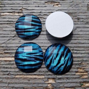 1pc Grab Bin - Resin Dome Cabochon Round Blue & Black Tiger Stripe Faceted 16mm( 5/8") 