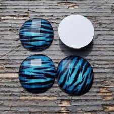 10pc Grab Bin - Resin Dome Cabochon Round Blue & Black Tiger Stripe Faceted 16mm( 5/8") 