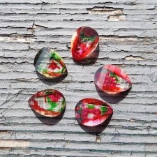 Resin Cabochon Embellishments Teardrop Red & Green Faceted 10mm( 3/8") x 7mm( 2/8")