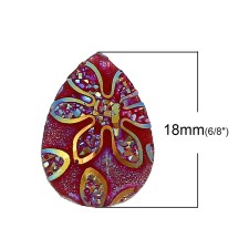 1pc Grab Bin -  	Resin Dome Cabochon Teardrop Flatback Red AB Color Flower 18mm x13mm( 6/8" x 4/8")