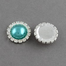 1pc Grab Bin - Acrylic Cabochons, with Grade A Rhinestone and Brass Cabochon Settings, Silver, Sea Green  , 15.5x4mm