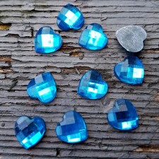 10mm Faceted Hearts Acrylic Blue Glue on Cabochon Gem 10pcs