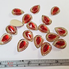 10pc Red Teardrop Faceted Glue On 14x10mm