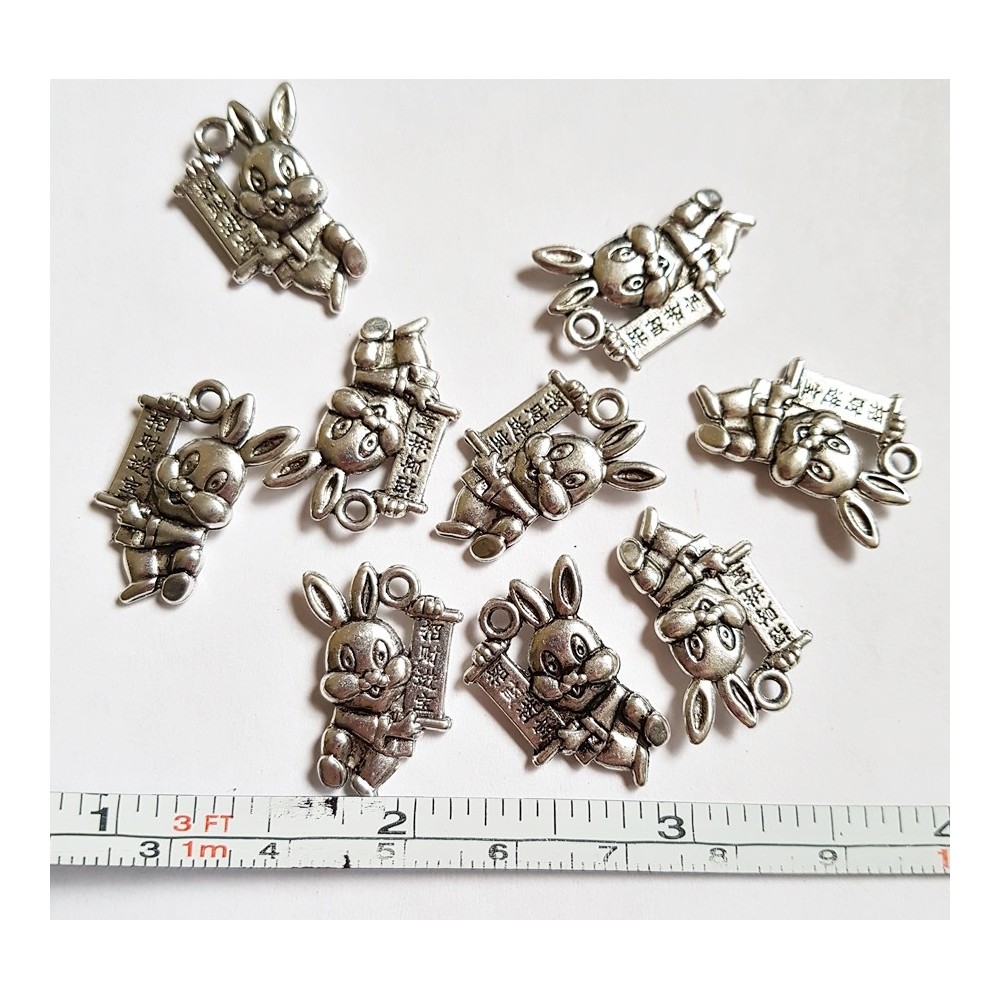 1pc Grab Bin - Chiness Rabbit Holding Scroll 22x13mm 1pc Grab Bin - Chiness Rabbit Holding Scroll 22x13mm