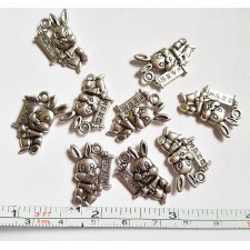 Pewter Chiness Rabbit Holding Scroll Charms 22x13mm 5pcs