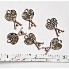 Pewter Two Tennis Racquets with ball Charms 16x10mm 5pcs