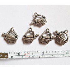 Pewter Basket with Wine Bottle Charms 16x15mm 4pcs