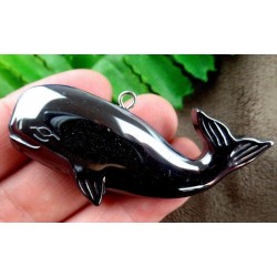 Black hematite carved dolphin pendant bead 