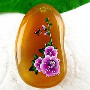 Hand Painted Purple Flowers freeform Agate Stone Pendant bead