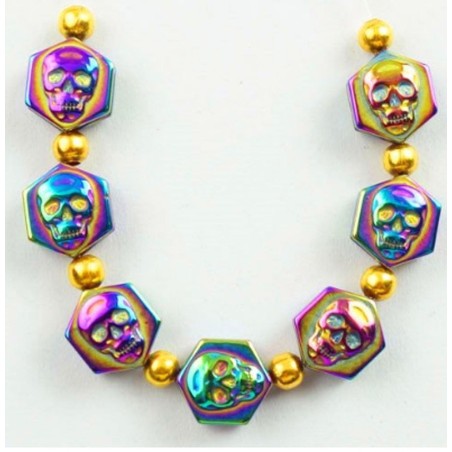 7Pcs/Set Carved Plated color Hematite Skull Pendant Bead