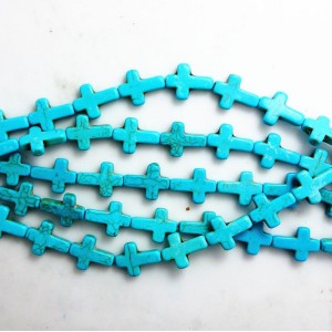 Howlite Cross Beads by the 15" Strand - Turquoise
