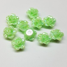 10pc Flatback Flower Cabochons, AB iridescent White  15mm
