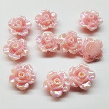 10pc Flatback Flower Cabochons, AB Iridescent Pink 15mm