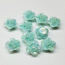 10pc Flatback Flower Cabochons, AB Iridescent Blue 15mm