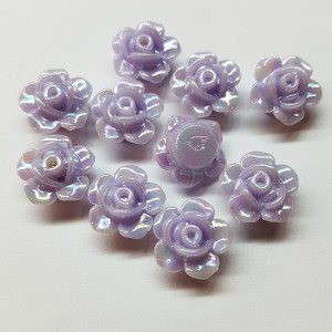 10pc Flatback Flower Cabochons, AB Iridescent Purple 15mm