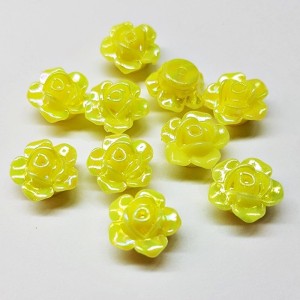 10pc Flatback Flower Cabochons, AB Iridescent Yellow 15mm