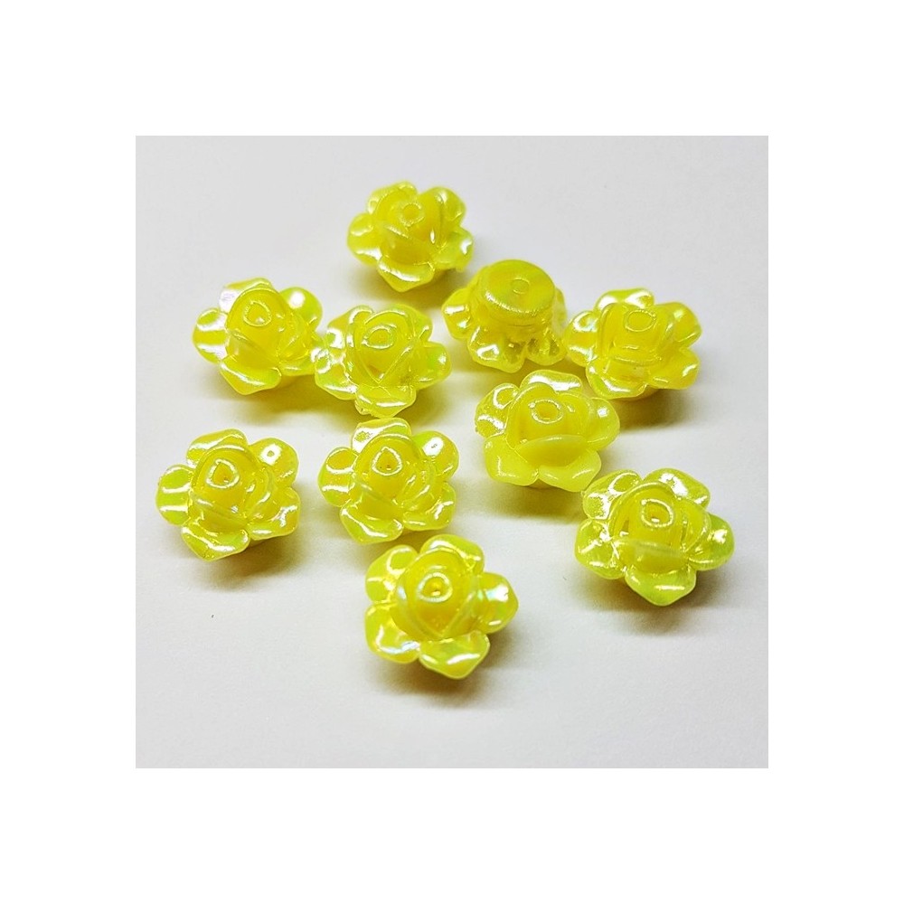 10pc Flatback Flower Cabochons, AB Iridescent Yellow 15mm 10pc Flatback Flower Cabochons, AB Iridescent Yellow 15mm