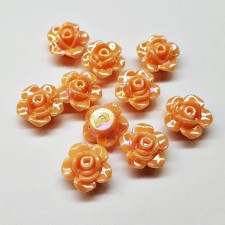 10pc Flatback Flower Cabochons, AB Iridescent Peach 15mm