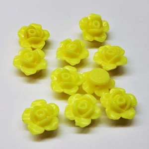 10pc Flatback Flower Cabochons, Yellow 15mm