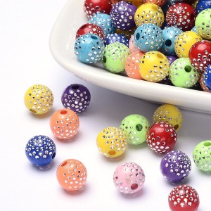 25g Acrylic Round Metal Enlaced Beads 8mm Hole 2mm Assorted Color