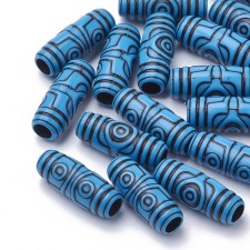 10pc Antique Acrylic Beads, Tube, Blue, 27x11mm, Hole: 5.5mm