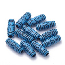 10pc Antique Acrylic Beads, Tube, Blue, 27x11mm, Hole: 5.5mm