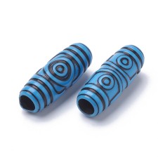 10pc Antique Acrylic Beads, Tube, Blue, 27x11mm, Hole: 5.5mm