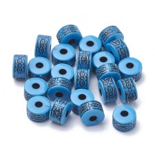 Antique Look Acrylic Beads, Tube, Blue, 7.5x4.5mm - 20g