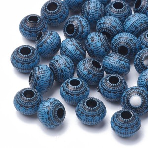 10pc Antique Acrylic Beads, Round Blue, 10.5x8mm, Hole: 3.5mm