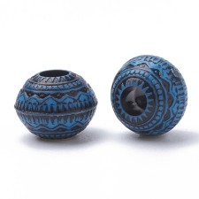 10pc Antique Acrylic Beads, Round Blue, 10.5x8mm, Hole: 3.5mm