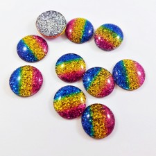 16mm Rainbow Glitter Resin Cabochons Dome/Half Round 10pcs