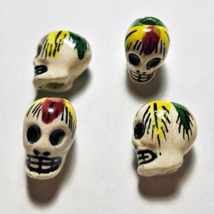 4pc Porcelain Hand Painted Skull Beads