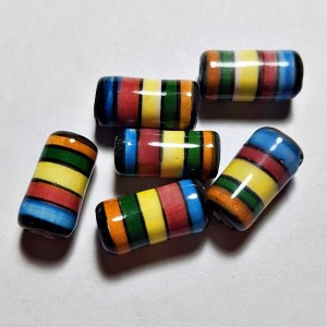 6pc Porcelain Hand Painted Tube Beads