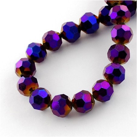 4mm Purple Electroplated Glass Faceted Round Beads 14" Strand