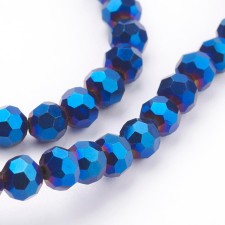 4mm Electroplated Crystal Faceted Round Beads - Blue 4" Strand 100pc Aprox 