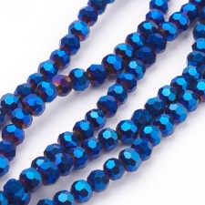 14" Strand 100pc Aprox - 4mm Elecrtoplated Crystal Faceted Round Beads - Blue