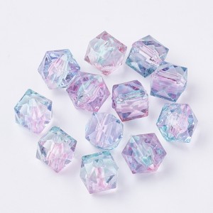 20g Two Tone Acrylic Beads, Polygon Pink, 8x8mm, Hole: 1.8mm