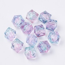 8x8mm Two Tone Acrylic Beads, Polygon Pink 20g