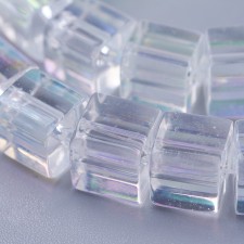 52pc Strand Elecroplated Glass Square Cube Beads 6mm AB color plated