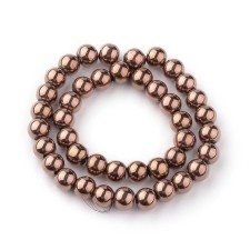 8mm Round Glass - Copper Plated - 12 Inch Strand