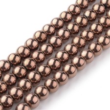 8mm Round Glass Beads - Copper Plated - 12 Inch Strand about 40pc