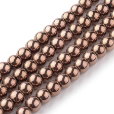8mm Round Glass - Copper Plated - 12 Inch Strand