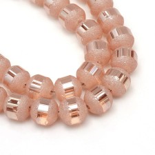 4mm Round Glass - Electroplate Frosted Peach Puff - 15 Inch Strand about 100pc